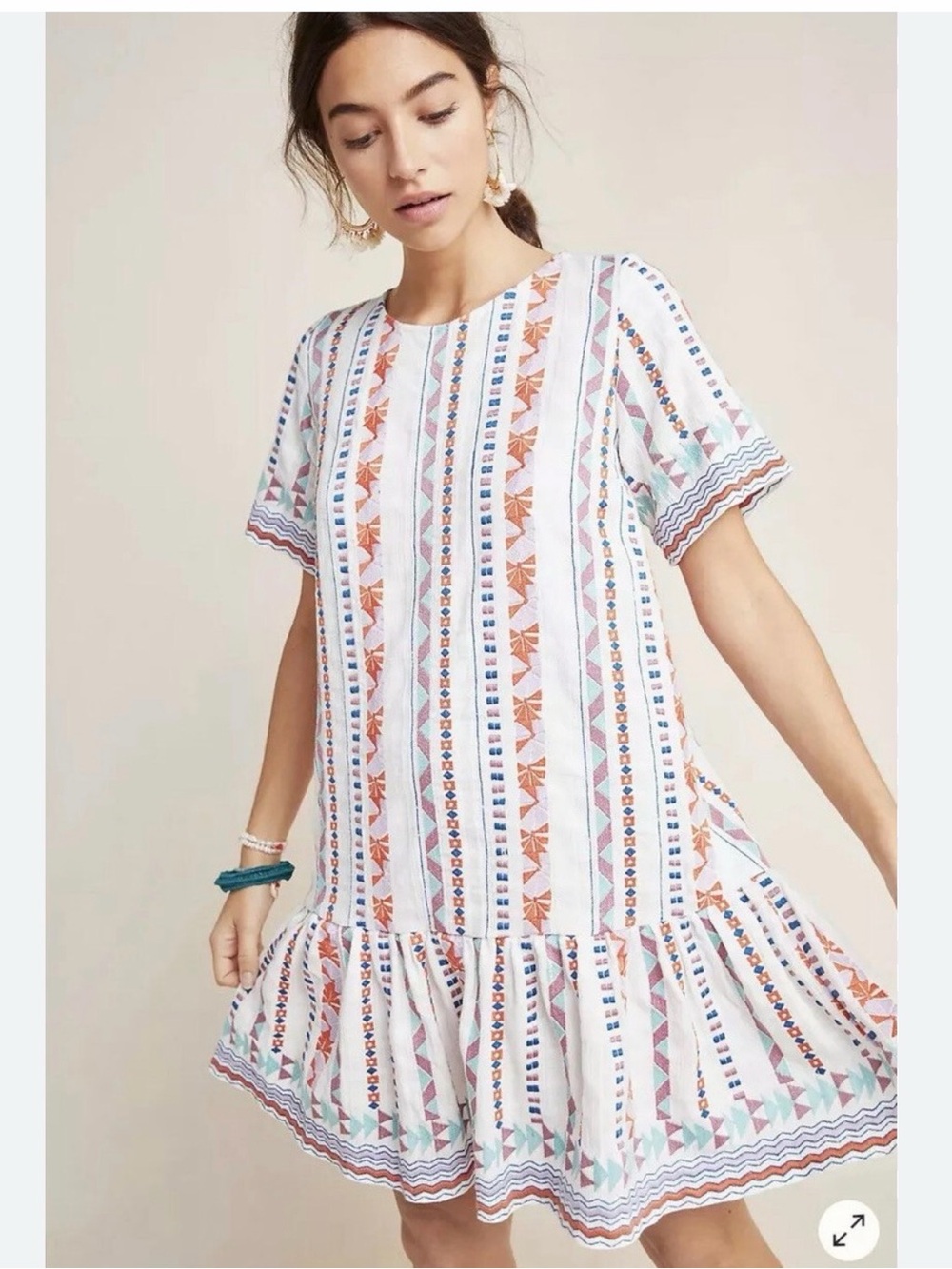 Anthropologie brand Duet-  Tildie Embroidered Stripe Drop-Waist Dress